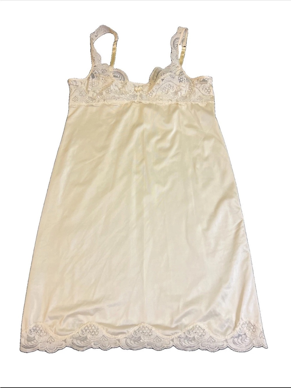VINTAGE Bali SLIP Dress Lingerie Ivory sz 34 Silky Lace Satin Bachelorette Glam